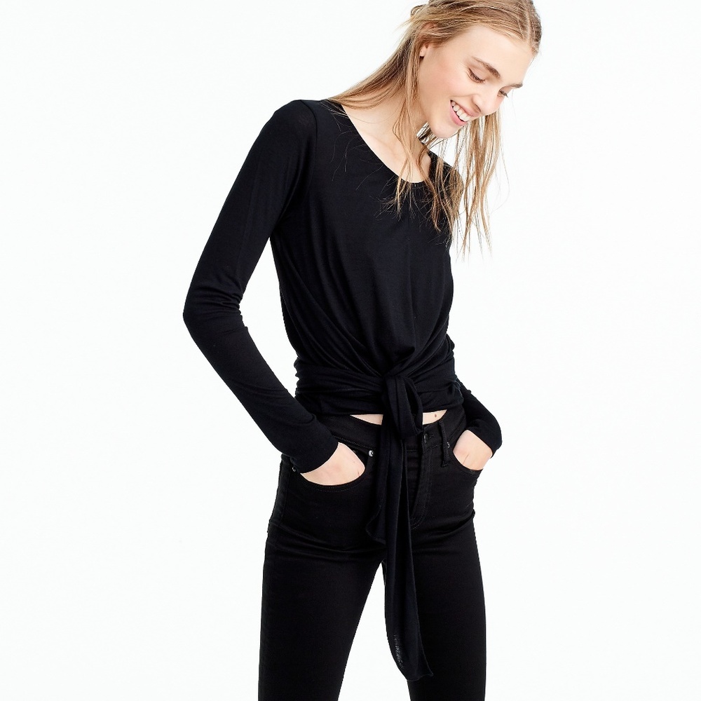 NWT J. CREW TIE FRONT LONG SLEEVE BLUE T-SHIRT